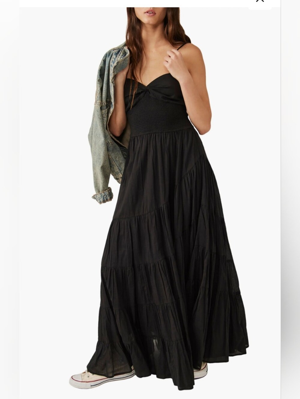 Free People Black Sundrenched Smocked Waist Tiered Cotton Maxi Dress 🔮XL - Picture 2 of 10